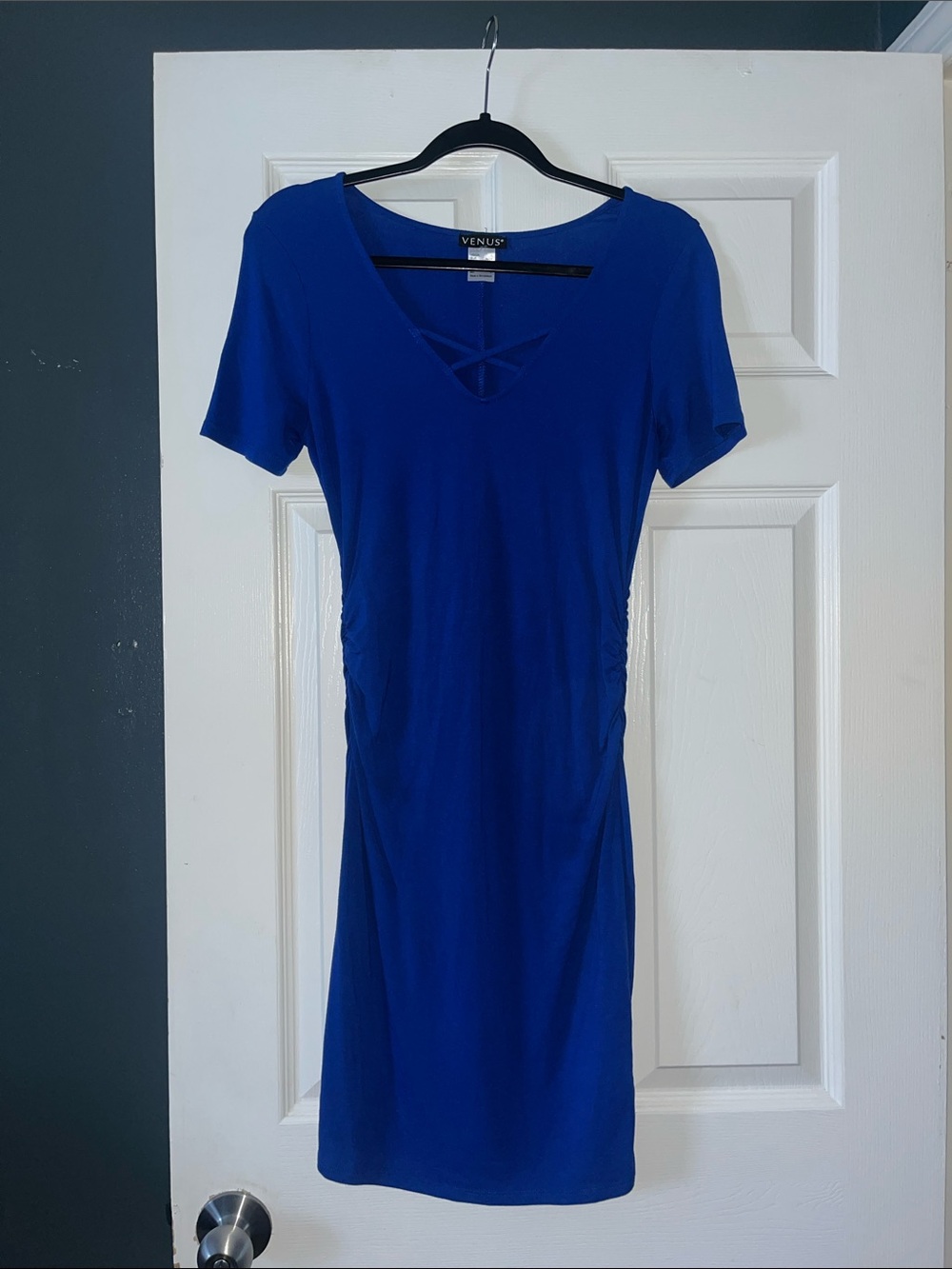 VENUS Cobalt Blue V-Neck Short Sleeve Midi Dress